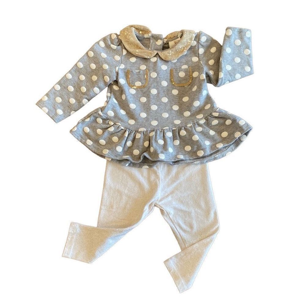Gray Polka Dot Gold Accent Top Osh Kosh White Glitter Leggings Size 12M